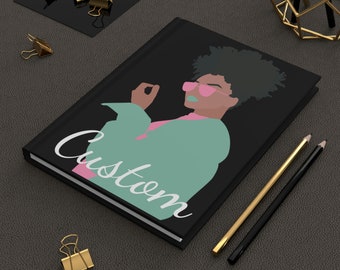 Personalized Black Hardcover Journal: Afro Woman Sunglasses Art