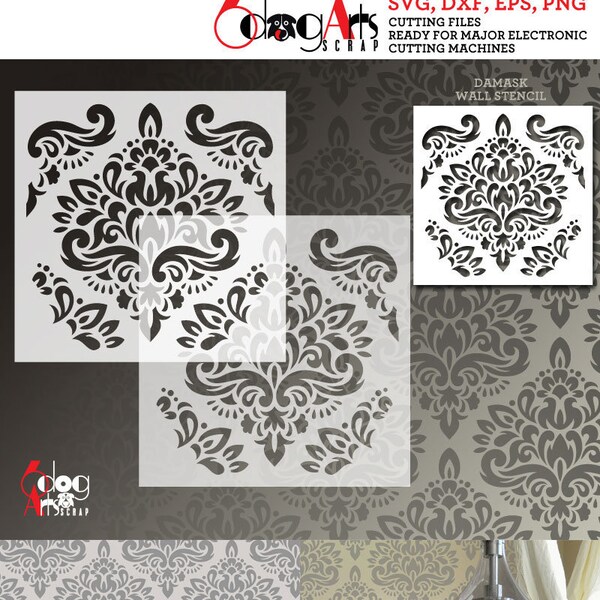 Damask Wall Digital Stencil Vector Cut Files SVG DXF Template Instant Download Mylar Die Cutting Cookie Stencils Silhouette Cricut JB-1204