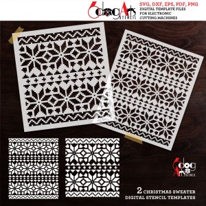 2 Christmas Ugly Sweater Pattern Digital Stencil Templates SVG DXF files Silk Screen Cutting Laser GlowForge Cricut Download JS-242