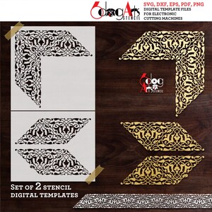 Damask Arabesque Corner / Border Stencil / Decal Digital Templates SVG DXF vector files Mylar Cutting Silhouette Cricut Download JB-1431