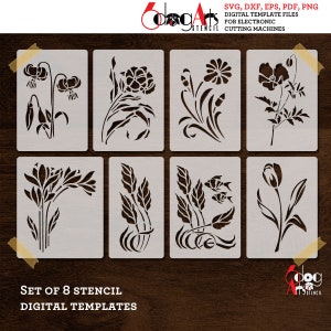 Floral Digitale Schablone Vorlagen SVG DXF eps pdf png Dateien Mylar Film schneiden Wandfliese Scrapbooking Laser Cricut Sofort-Download JS-102
