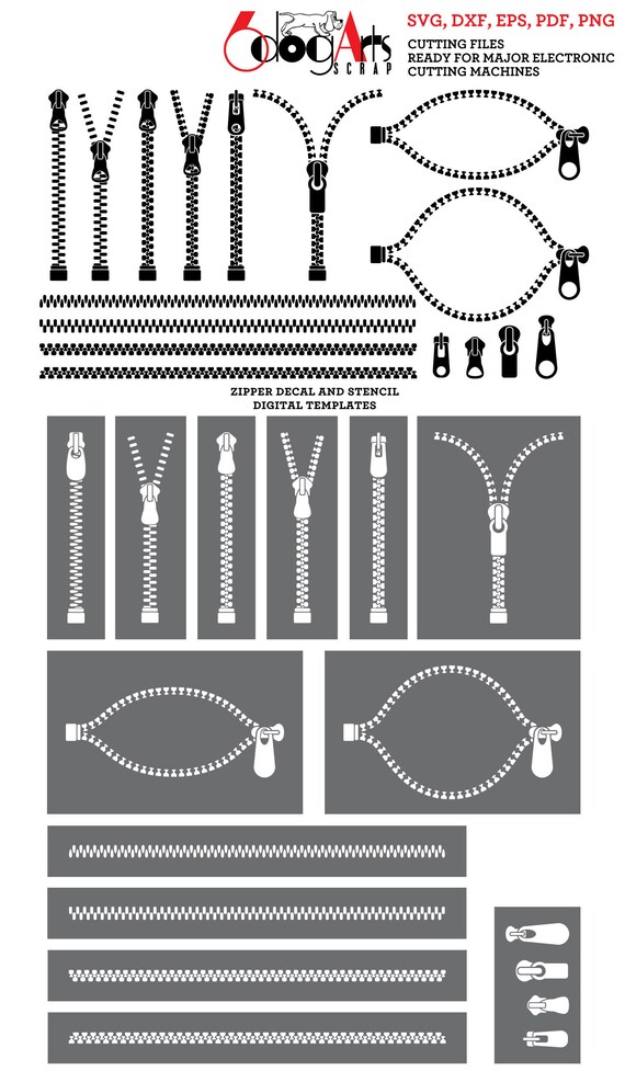 Download Free Zipper Decal And Stencil Digital Templates Svg Dxf Cut Files Etsy SVG Cut Files