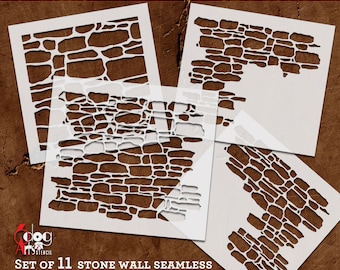 11 Stone Wall Seamless Allover Pattern Digital Stencil Templates Vector SVG DXF Files Download Cricut Laser GlowForge Mylar Cutting JS-182