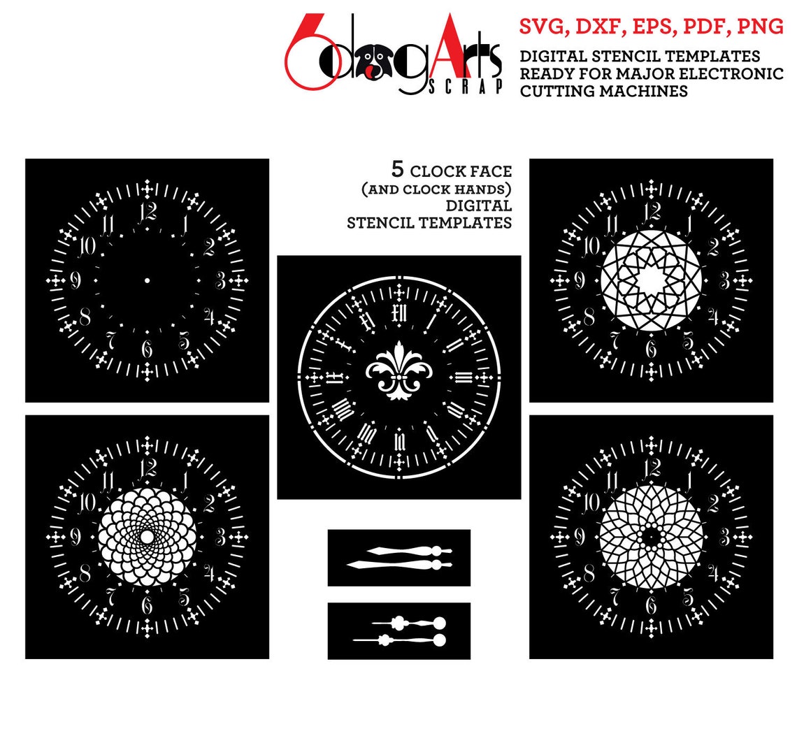 4 Clock Face Digital Stencil Templates SVG DXF Vector Files Mylar Film ...