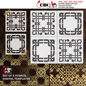 2 Tile Stencils Digital Cut Files SVG DXF diy Vinyl Decal Template Vector Download Cookie Stencils Cutting Silhouette Cricut JB-989