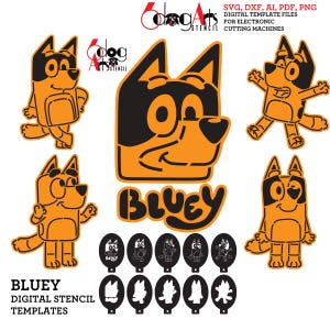 Bluey Digital Stencil Templates SVG DXF Vector Files Mylar Cutting Face Painting Laser Glow Forge Cricut Instant Download JS-315