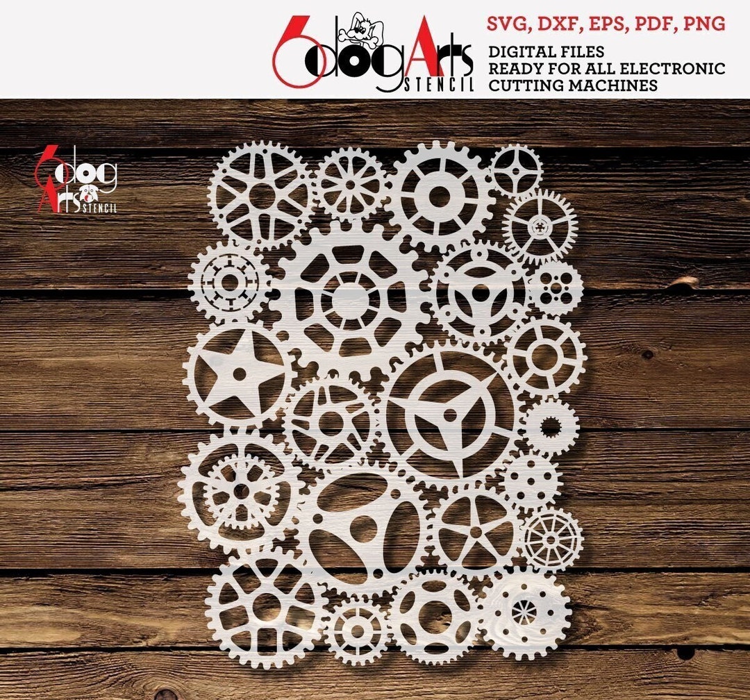 Cogs & Gears Digital Stencil Template SVG DXF Vector Files Etsy
