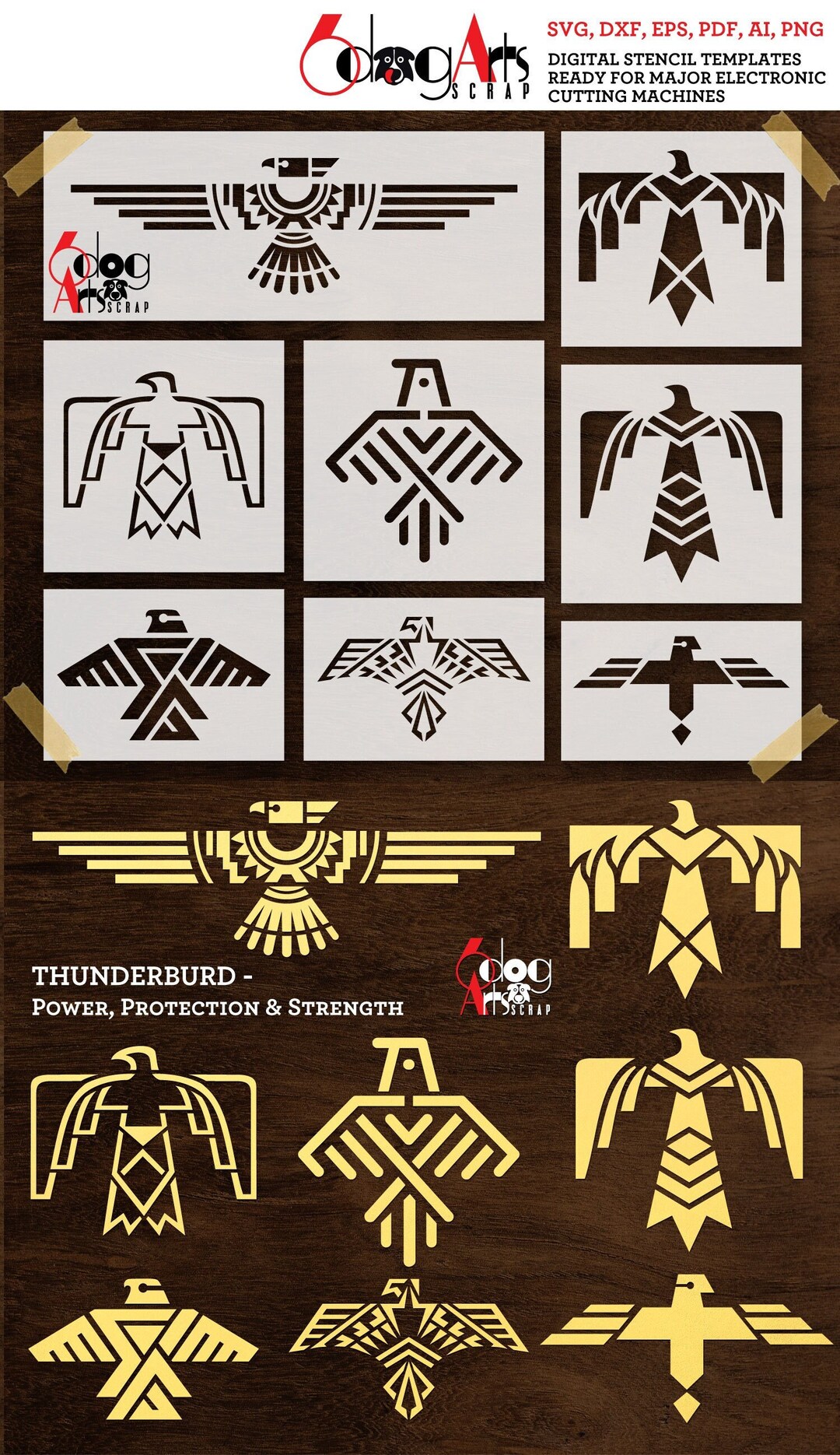 8 Native American Thunderbird Digital Stencil Templates Vector - Etsy