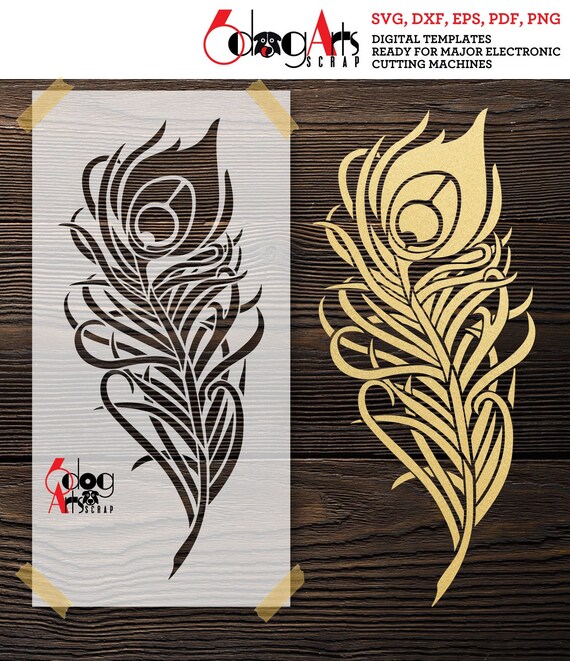 Peacock Feather Digital Stencil Templates SVG DXF Eps Pdf Png Etsy