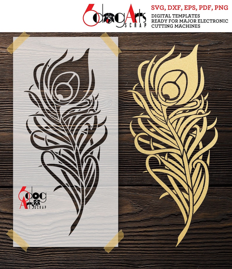 Peacock Feather Digital Stencil Templates SVG DXF Eps Pdf Png Etsy