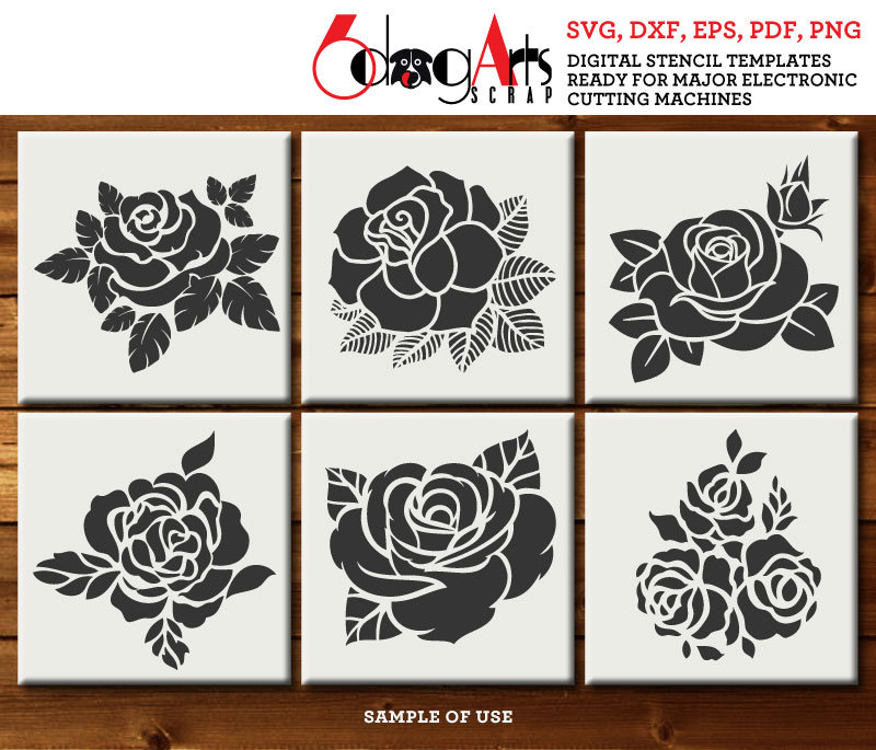 Rose Flower Stencil Templates Bundle, SVG DXF Files for Laser/cricut ...
