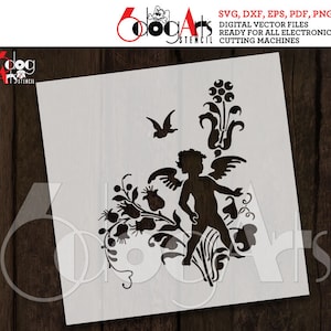 Baroque Cherub Stencil & Decal Digital Templates SVG DXF files Vinyl Mylar Cutting Etching Printing Silhouette Cricut Digital Download JS-53