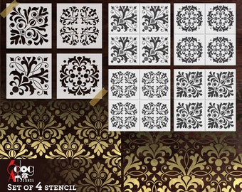 タイルステンシルSVGバンドル：レーザーカット、Cricut用デジタルテンプレート4種類、JB-1387