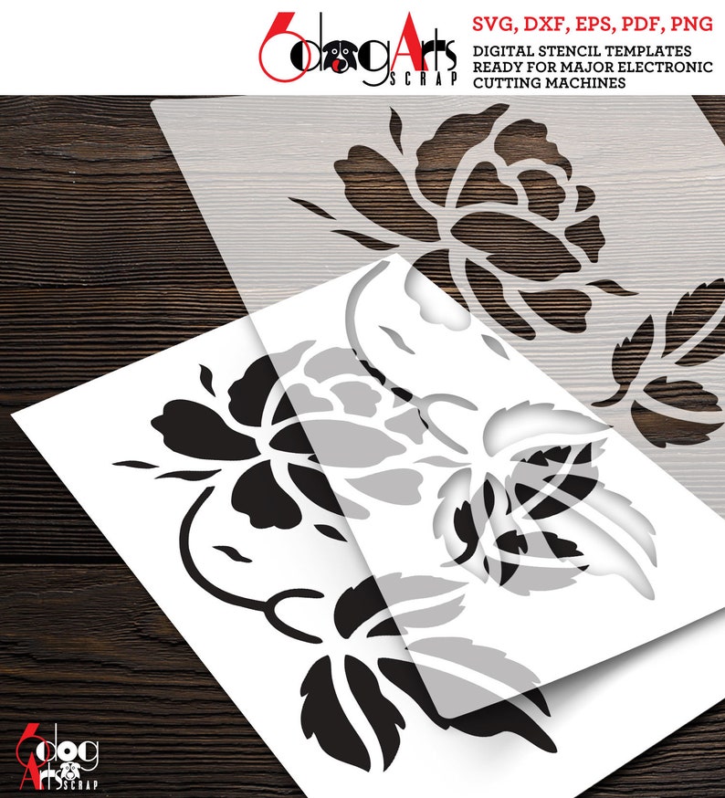 9 Rose Flower Digital Stencil Templates SVG DXF eps pdf png files Mylar Film Cutting Wall Tile Scrapbooking Laser Cricut Download JB-1506