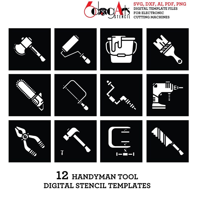 12 Handyman Tools Digital Stencil Templates SVG DXF Files Mylar ...