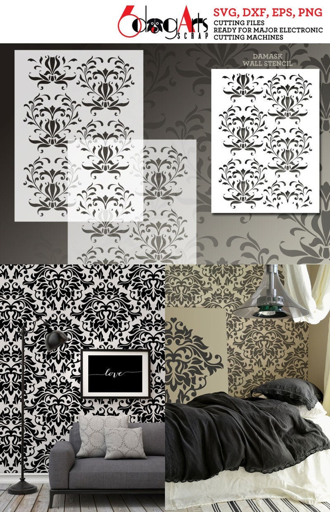 Damask Wall Digital Stencil Vector Cut Files SVG DXF Diy - Etsy UK