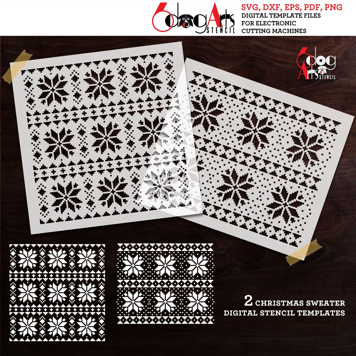 2 Christmas Ugly Sweater Pattern Digital Stencil Templates SVG DXF ...