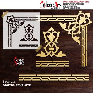 Damask Arabesque Border Stencil / Decal Digital Templates SVG DXF vector files Vinyl Mylar Cutting Laser Silhouette Cricut JB-1427