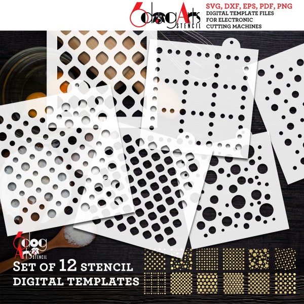 12 Polka Dot Digital Coffee Cookie Stencil Templates SVG DXF vector files Mylar Film Laser Cutting Cricut Instant Download JB-1600