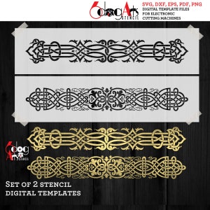2 Arabesque Ornament Stencil / Decal Digital Templates SVG DXF vector files diy Mylar Cutting Cookie Stencils Cricut Download JB-1420