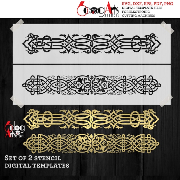 2 pochoirs ornement arabesque / décalcomanies numériques modèles SVG DXF fichiers vectoriels bricolage Mylar coupe Cookie pochoirs Cricut Télécharger JB-1420