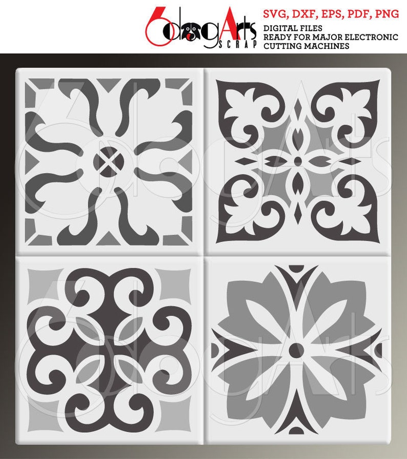 Download 4 Tile Digital Stencil Template Designs SVG DXF cut files ...