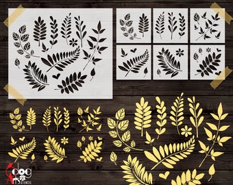 7 Leaves & Flowers Digital Stencil Templates SVG DXF Vector Files Mylar Film Cutting Fabric Wall Painting Scrapbooking Laser Cricut JS-207