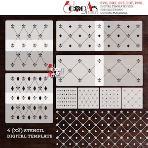8 Fleur de Lis Pattern Digital Stencil Templates SVG DXF files Mylar Film Cutting Wall Gel Print Mask Linocut Printmaking Download JS-95