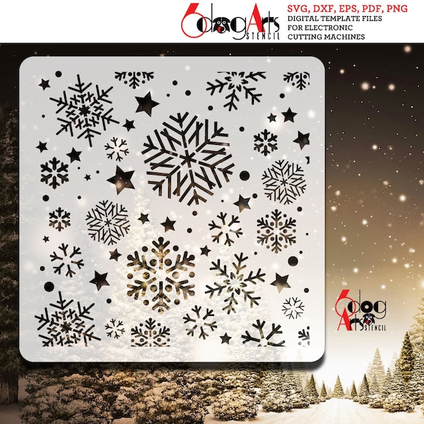 Snowflakes Christmas New Year Digital Stencil Template SVG DXF files Mylar Film Cutting Laser Silhouette Cricut Instant Download JS-29