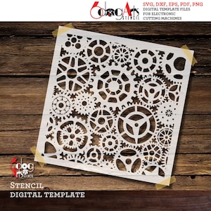 Cogs & Gears Digital Stencil Template SVG DXF Vector Files Mylar Film Cutting Laser Silhouette Cricut Instant Download JS-63
