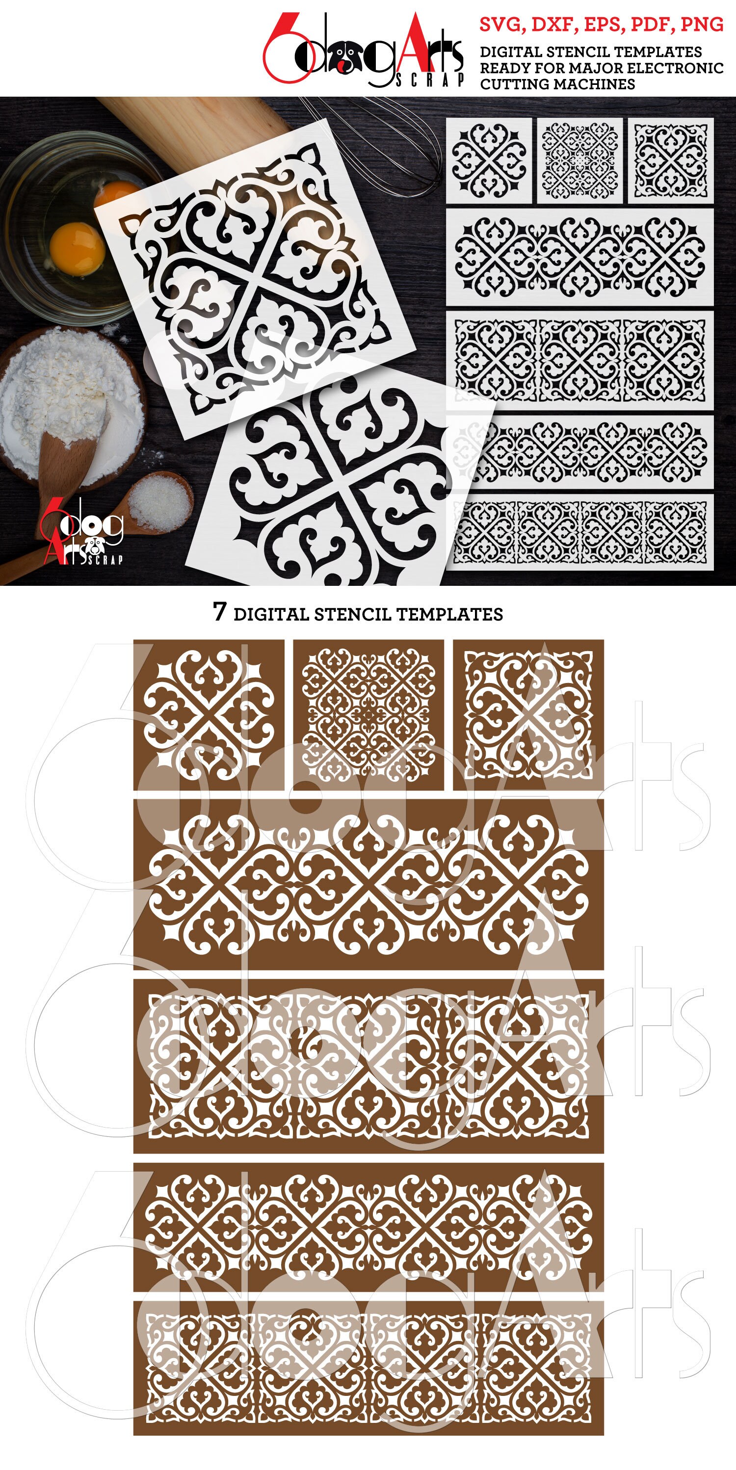 7 Moroccan Pattern Digital Cake Cookie Wall Tile Stencil Templates SVG ...