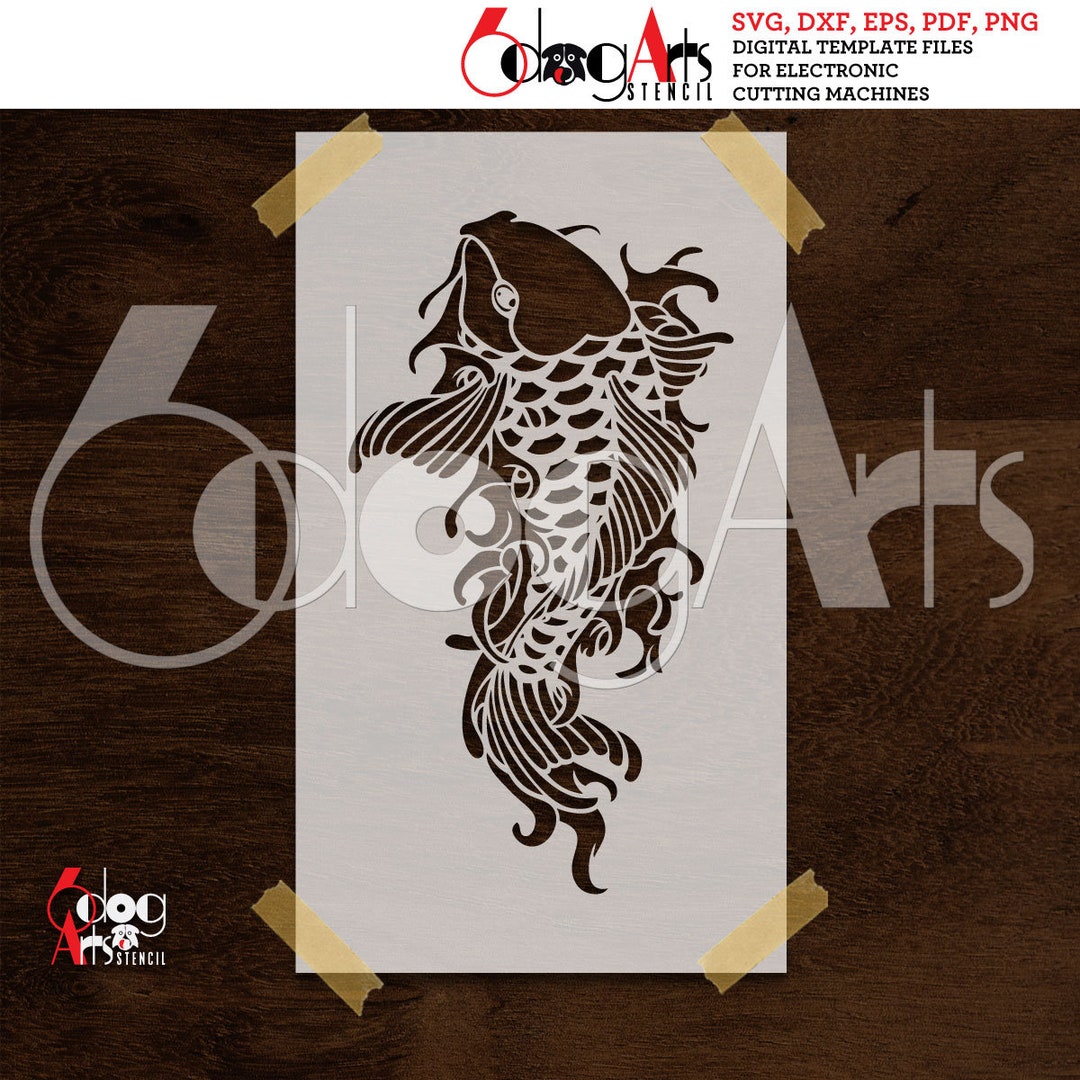 Japanese Koi Fish Digital Stencil Template SVG DXF Vector Files Mylar ...