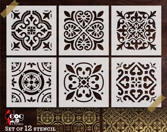 12 Tile, Wall, Floor, Cookie Stencil Digital Templates SVG DXF files Download diy Mylar Film Cricut Laser Silhouette Cutting Crafts JS-14