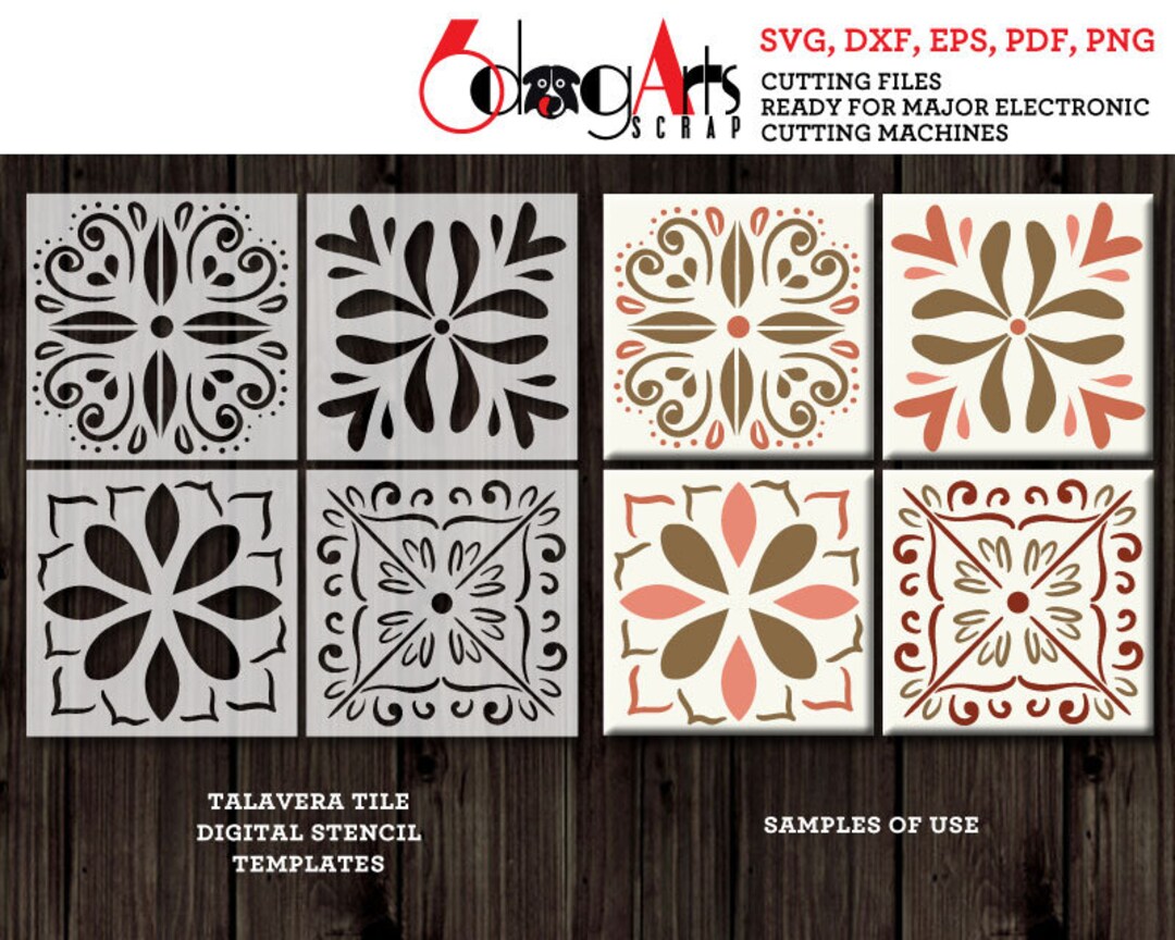 4 Mexican Talavera Tile Digital Stencil Templates SVG DXF - Etsy