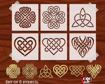 6 modèles numériques de pochoir coeur noeud celtique SVG DXF fichiers vectoriels bricolage Mylar coupe Cookie pochoirs Cricut téléchargement numérique JB-1422
