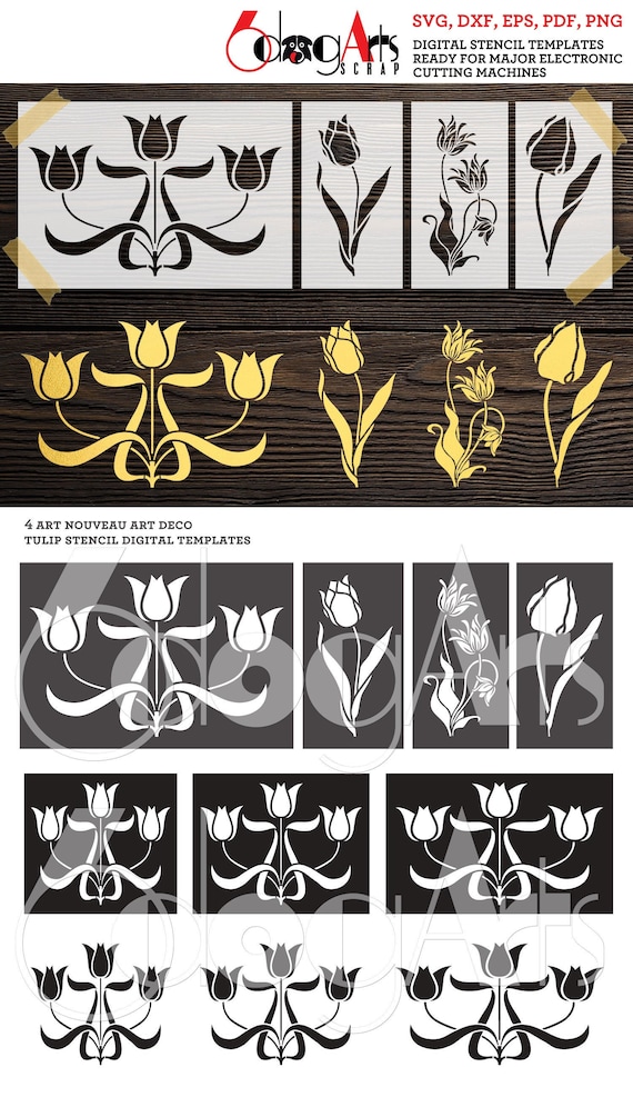 Art Nouveau Floral Patterns And Stencil Designs In Full Color