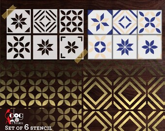 6 diseños de plantillas digitales para azulejos (archivos vectoriales SVG y DXF) para cortar película Mylar, plantillas para galletas, Cricut, descarga digital JB-1222
