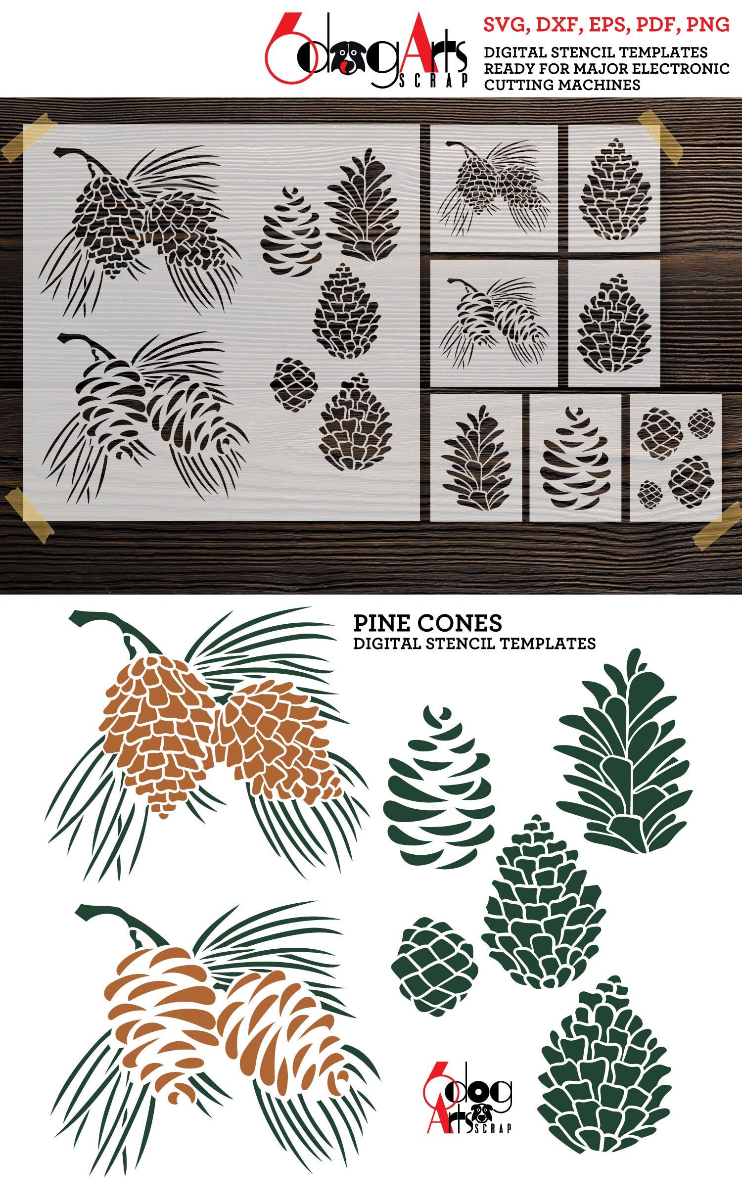 Pine Cones Digital Stencil Templates SVG DXF Vector Files Etsy