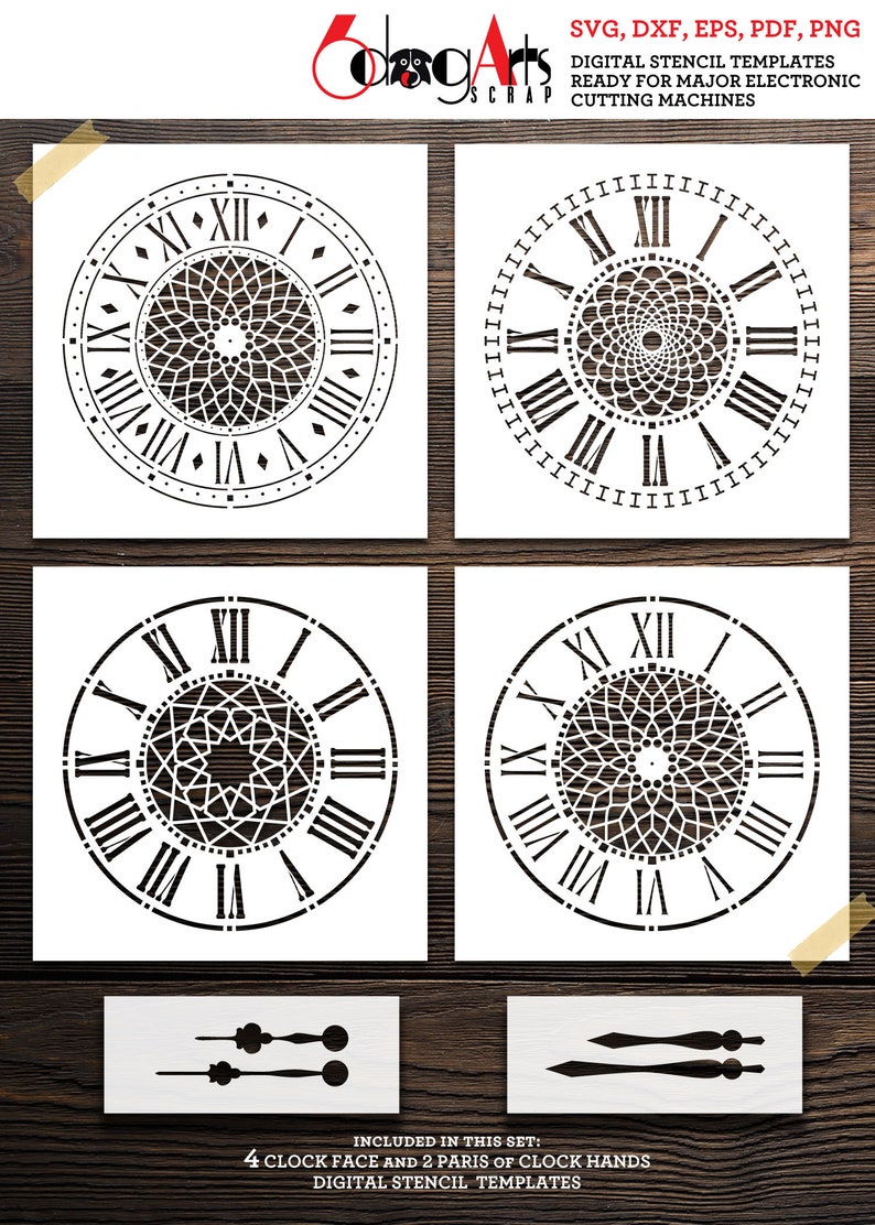 4 Clock Face Digital Stencil Templates SVG DXF Vector Files Mylar Film ...