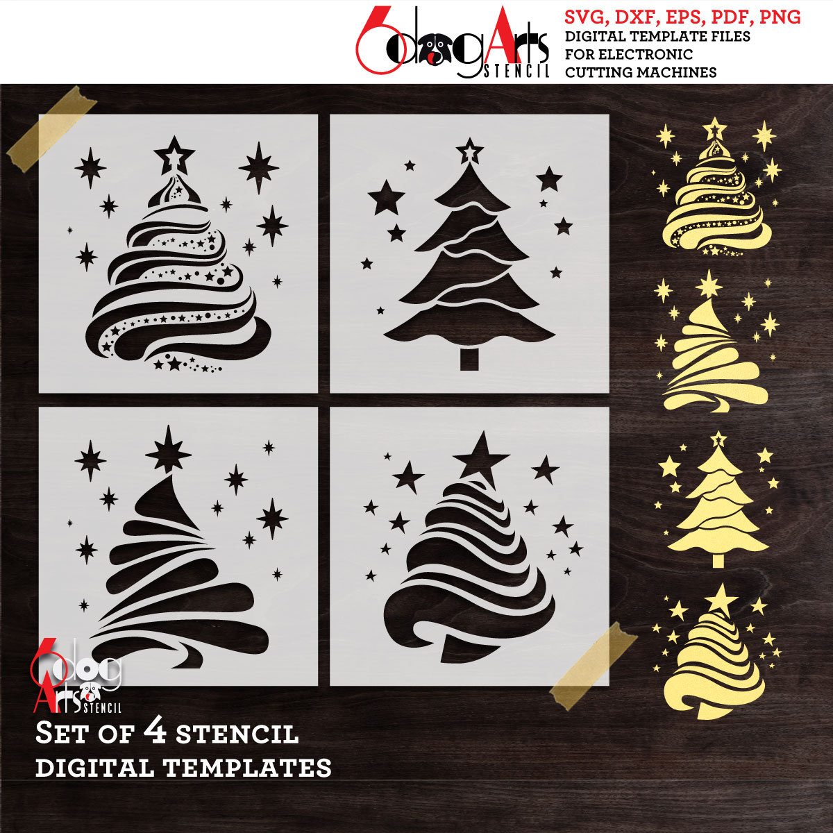 4 Christmas New Year Tree Digital Stencil Templates SVG DXF Files Mylar Film Cutting Glowforge Laser Cricut Instant Download JS-237 - Etsy