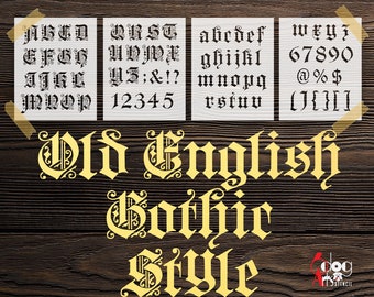Plantillas digitales de letras del alfabeto inglés antiguo (archivos vectoriales SVG, DXF, silueta, Cricut, corte de película Mylar, descarga instantánea, JS-151)