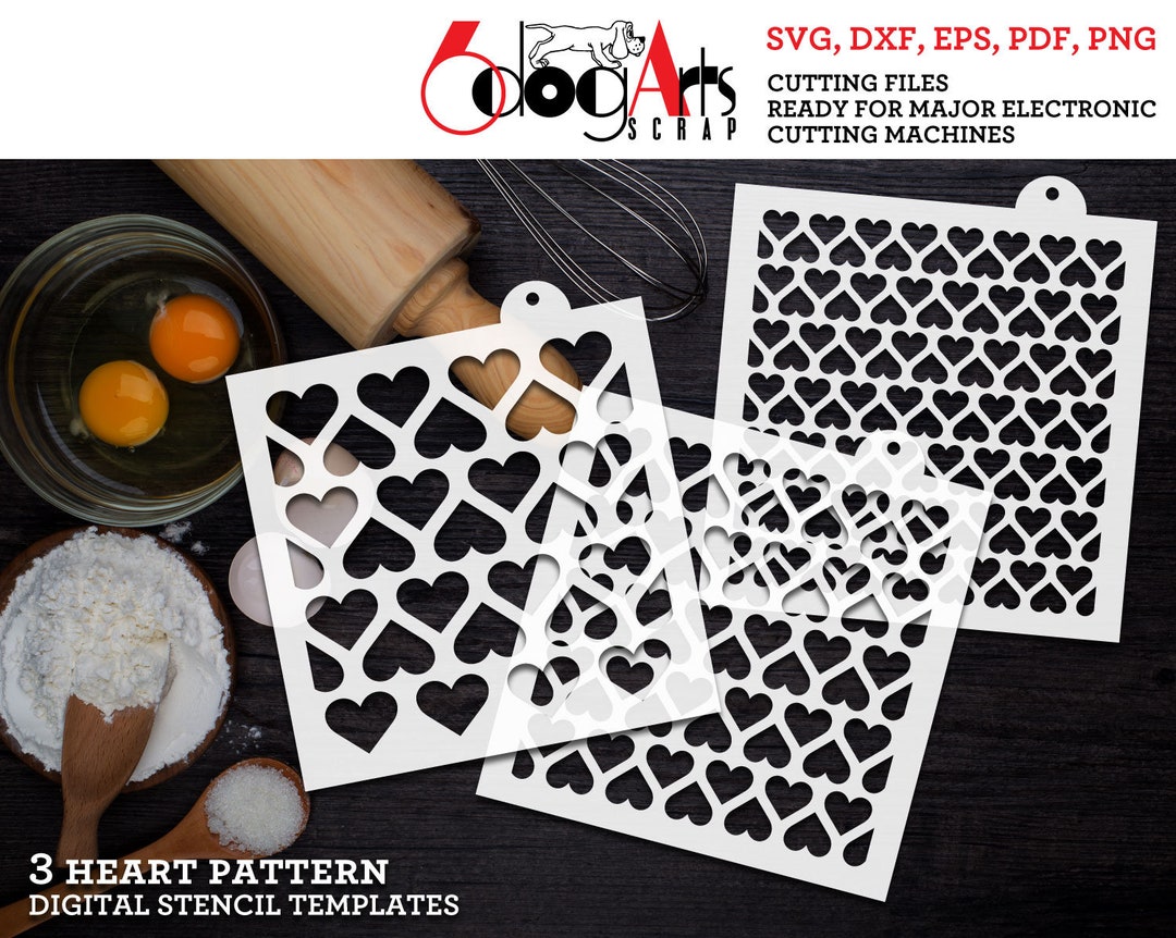 3 Hearts Digital Pattern Cookie Stencil Templates Download SVG - Etsy