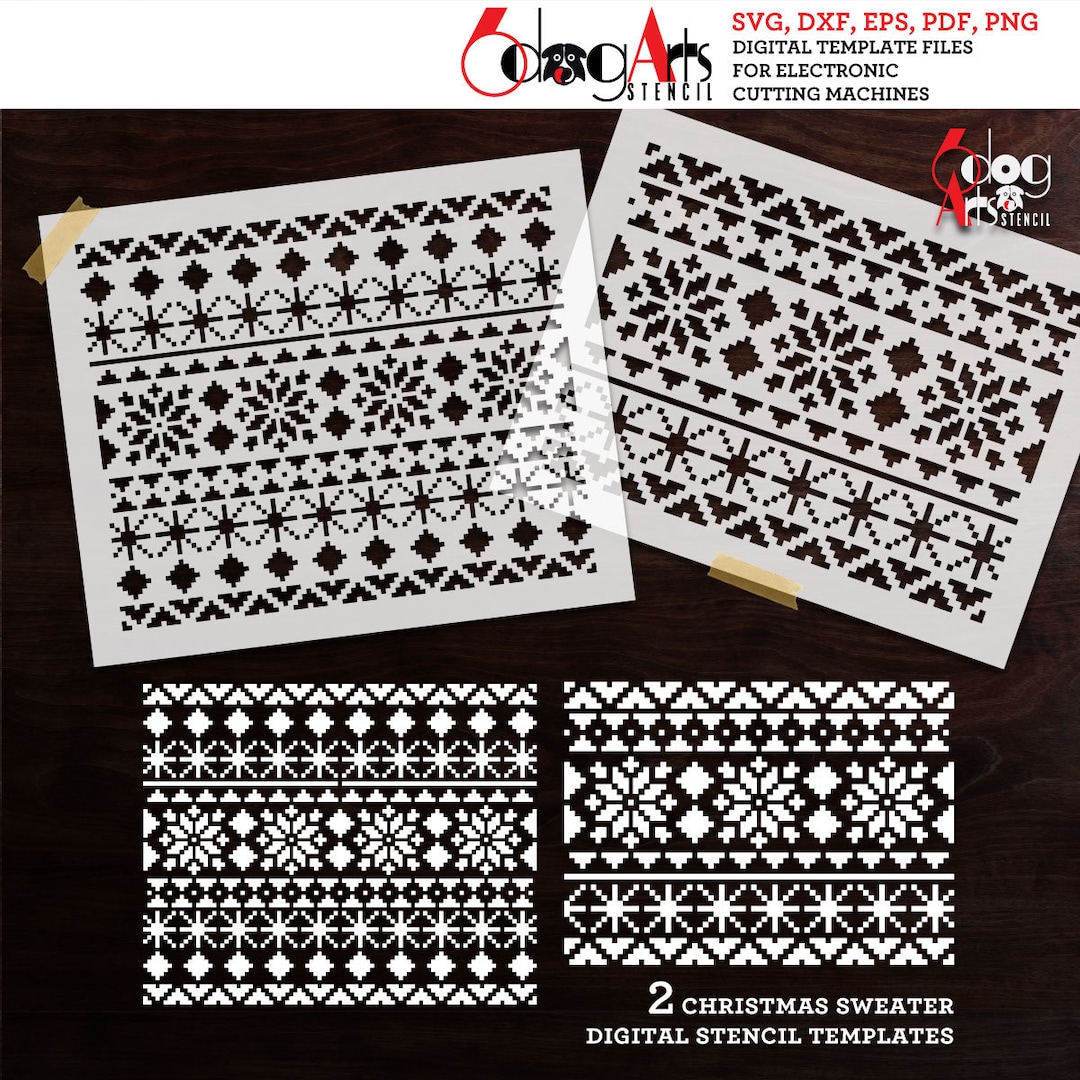 2 Christmas Ugly Sweater Pattern Digital Stencil Templates SVG DXF ...