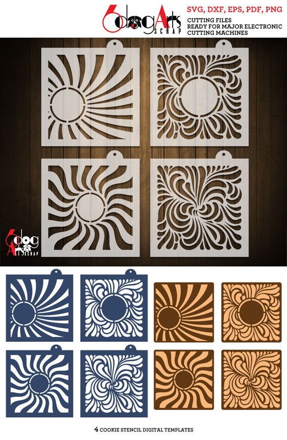 4 Digital Swirls Pattern Cookie Stencil Templates Svg Dxf Cut Etsy