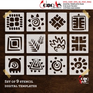 9 Polynesian Designs Digital Stencil Templates Vector SVG DXF Files Instant Download Cricut Laser GlowForge Mylar Cutting JS-163