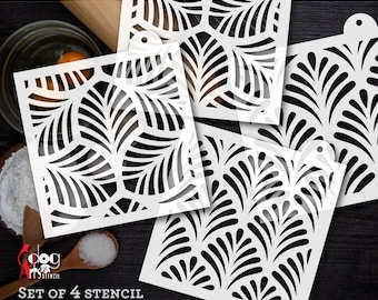 4 Floral Digital Cookie Stencil Templates SVG DXF Vector Files Mylar Film Laser Cutting Cricut Instant Download JS-68