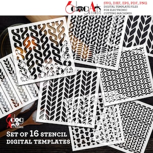 16 Knitting Pattern Digital Stencil Templates SVG DXF Download Vector Files Mylar Film Laser Cutting Gel Print Mask Silhouette Cricut JS-251