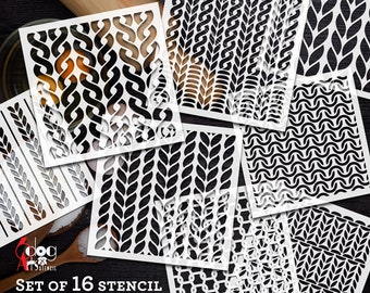 16 Knitting Pattern Digital Stencil Templates SVG DXF Download Vector Files Mylar Film Cutting Laser GlowForge Silhouette Cricut JS-251