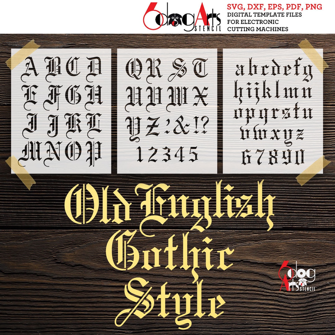 Old English Alphabet Letters Digital Stencil Templates SVG DXF Files