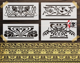 4 Art Nouveau Border Stripe Digital Stencil Templates SVG DXF Vector Files Mylar Cutting Laser Cricut Instant Download JS-137